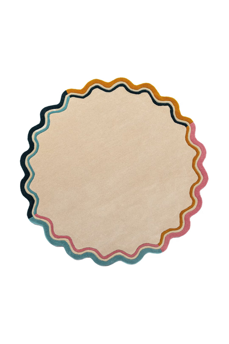 Ripple Round Scalloped Tufted Wool Rug - Multi