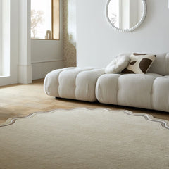 Ripple Round Scalloped Tufted Wool Rug - Neutral