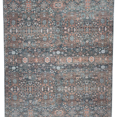 Hand Knotted Traditional Wool Rug – Charcoal & Rust Vintage Design