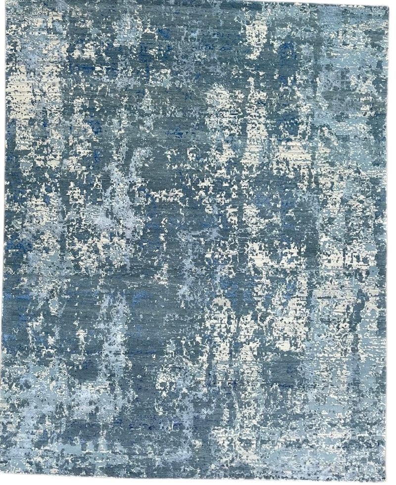 Mystic Abstract Hand Knotted Wool Silk Rug – Blue