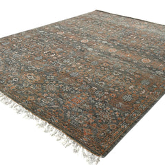 Hand Knotted Traditional Wool Rug – Charcoal & Rust Vintage Design