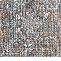 Hand Knotted Traditional Wool Rug – Charcoal & Rust Vintage Design