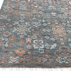 Hand Knotted Traditional Wool Rug – Charcoal & Rust Vintage Design