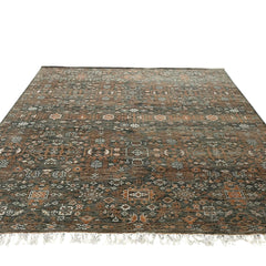Hand Knotted Traditional Wool Rug – Charcoal & Rust Vintage Design