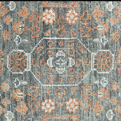 Hand Knotted Traditional Wool Rug – Charcoal & Rust Vintage Design