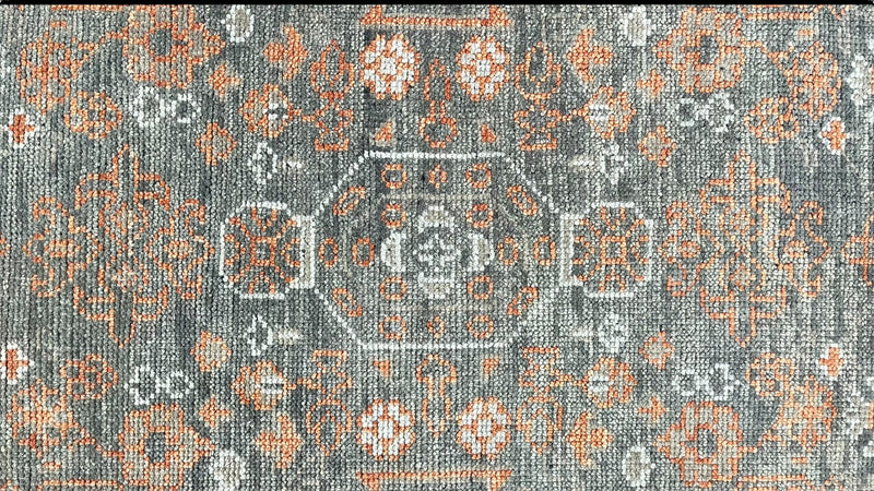 Hand Knotted Traditional Wool Rug – Charcoal & Rust Vintage Design