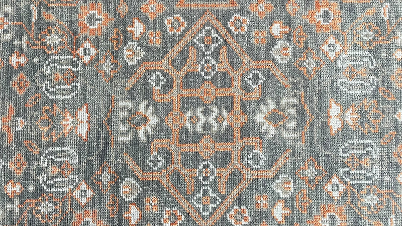 Hand Knotted Traditional Wool Rug – Charcoal & Rust Vintage Design