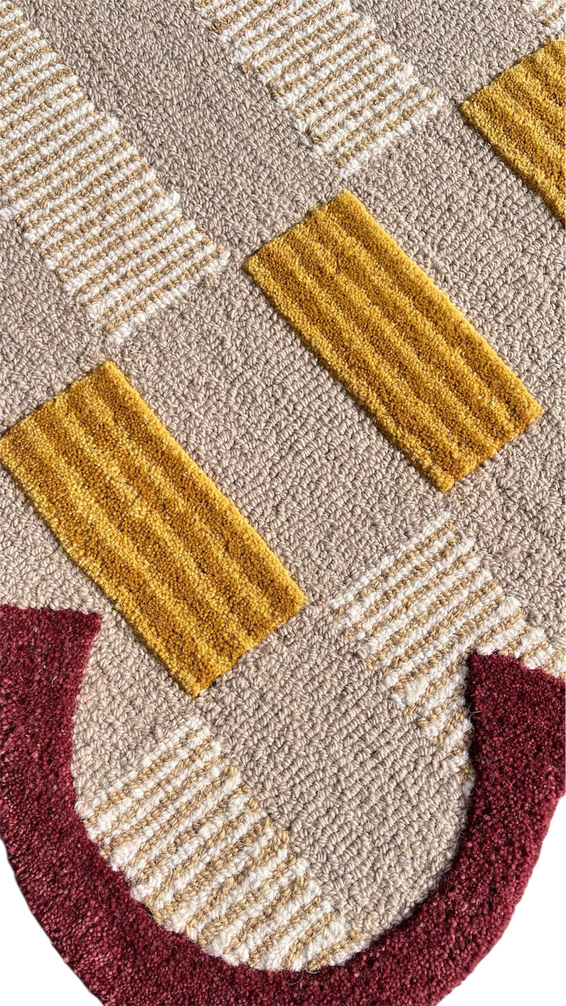 Matilda Hand-Tufted Sand Plaid Wool Rug with Scalloped Edge