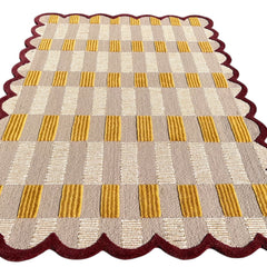 Matilda Hand-Tufted Sand Plaid Wool Rug with Scalloped Edge