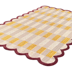Matilda Hand-Tufted Sand Plaid Wool Rug with Scalloped Edge