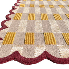 Matilda Hand-Tufted Sand Plaid Wool Rug with Scalloped Edge