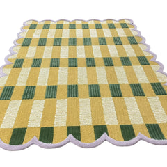 Matilda Hand-Tufted Gold Plaid Wool Rug with Scalloped Edge