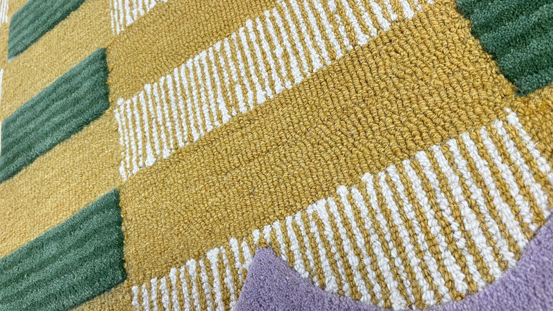 Matilda Hand-Tufted Gold Plaid Wool Rug with Scalloped Edge