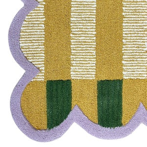 Matilda Hand-Tufted Gold Plaid Wool Rug with Scalloped Edge