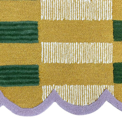 Matilda Hand-Tufted Gold Plaid Wool Rug with Scalloped Edge