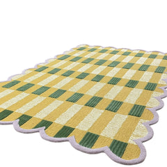 Matilda Hand-Tufted Gold Plaid Wool Rug with Scalloped Edge