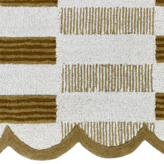 Matilda Hand-Tufted Ivory & Beige Plaid Wool Rug with Scalloped Edge
