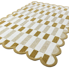 Matilda Hand-Tufted Ivory & Beige Plaid Wool Rug with Scalloped Edge