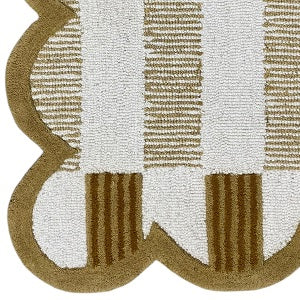 Matilda Hand-Tufted Ivory & Beige Plaid Wool Rug with Scalloped Edge