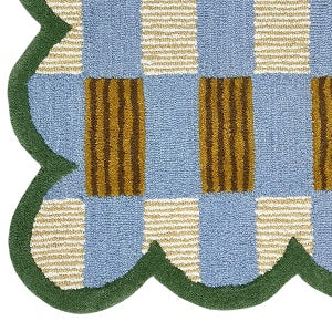 Matilda Hand-Tufted Blue Plaid Wool Rug with Scalloped Edge