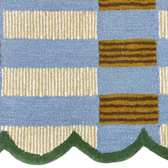 Matilda Hand-Tufted Blue Plaid Wool Rug with Scalloped Edge