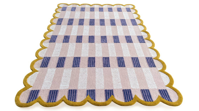 Matilda Hand-Tufted Pink & Purple Plaid Wool Rug with Scalloped Edge