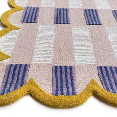 Matilda Hand-Tufted Pink & Purple Plaid Wool Rug with Scalloped Edge