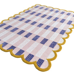Matilda Hand-Tufted Pink & Purple Plaid Wool Rug with Scalloped Edge