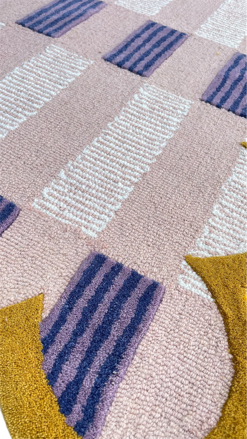 Matilda Hand-Tufted Pink & Purple Plaid Wool Rug with Scalloped Edge