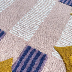 Matilda Hand-Tufted Pink & Purple Plaid Wool Rug with Scalloped Edge