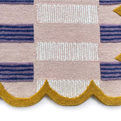 Matilda Hand-Tufted Pink & Purple Plaid Wool Rug with Scalloped Edge