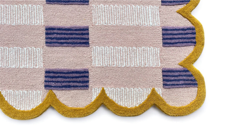Matilda Hand-Tufted Pink & Purple Plaid Wool Rug with Scalloped Edge