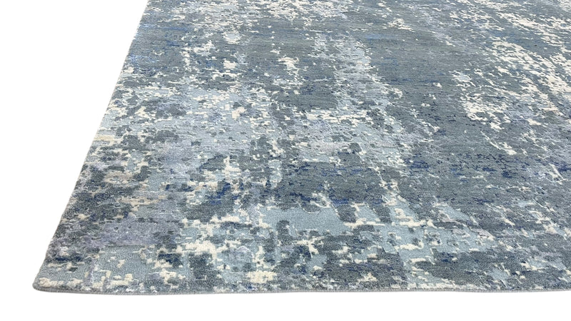 Mystic Abstract Hand Knotted Wool Silk Rug – Blue