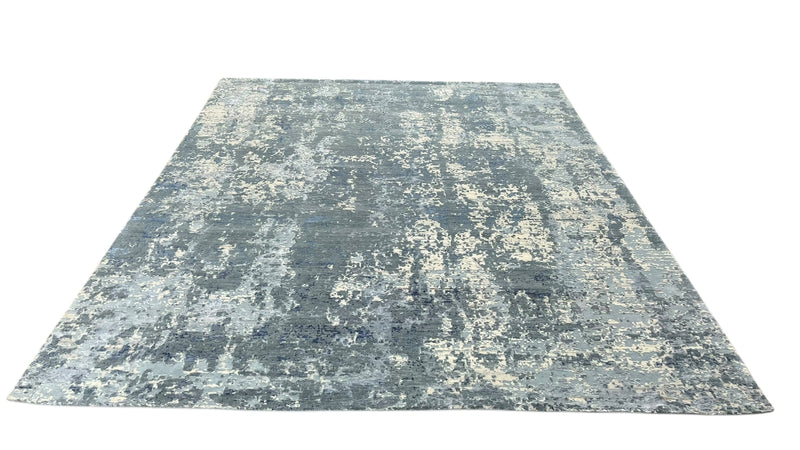Mystic Abstract Hand Knotted Wool Silk Rug – Blue