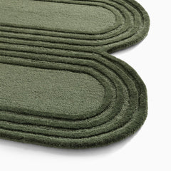 Oblong Scalloped Forest Green Hand-Tufted Wool Rug | Modern Area Rug