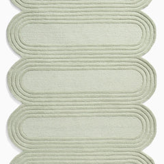 Oblong Scalloped Sage Green Hand-Tufted Wool Rug | Modern Area Rug