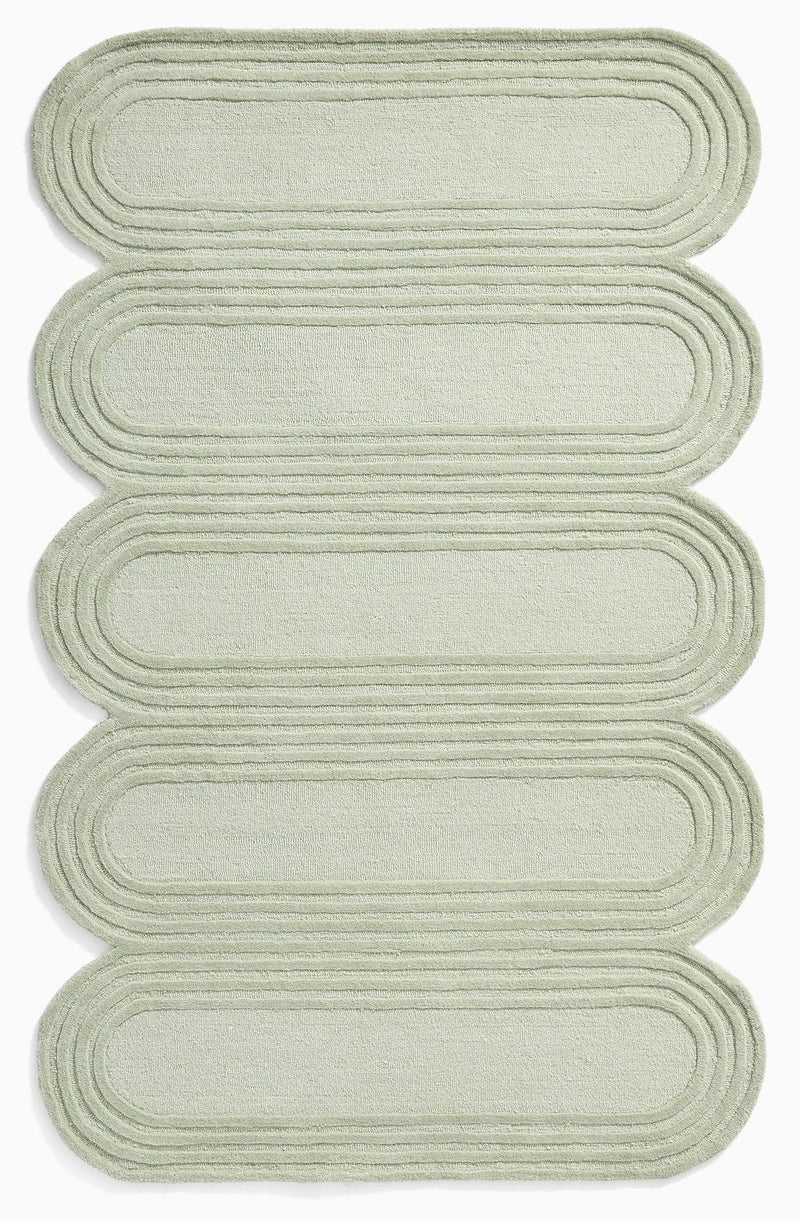 Oblong Scalloped Sage Green Hand-Tufted Wool Rug | Modern Area Rug