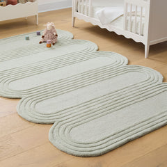Oblong Scalloped Sage Green Hand-Tufted Wool Rug | Modern Area Rug