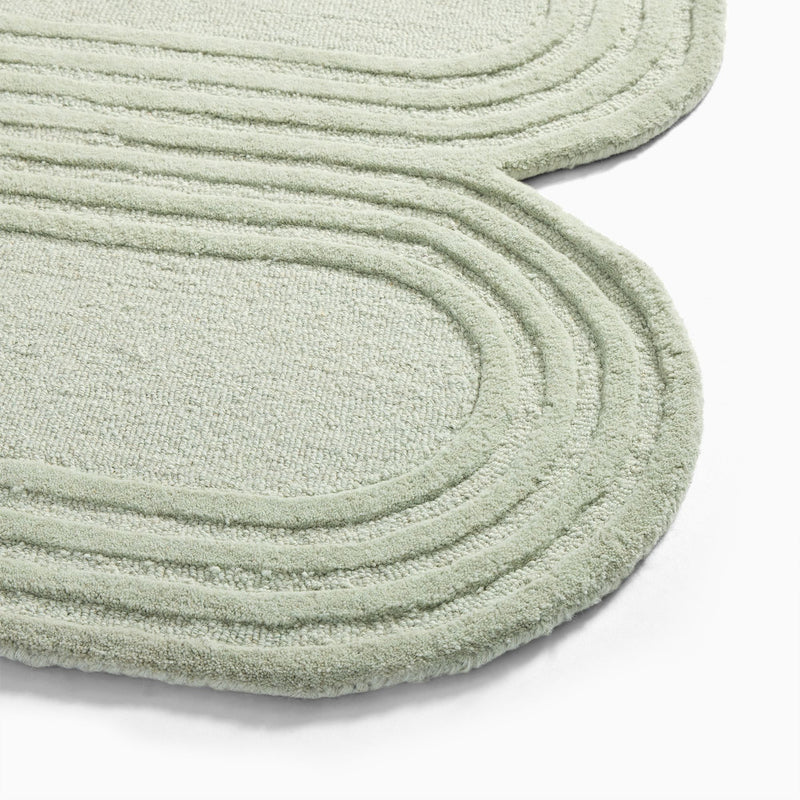 Oblong Scalloped Sage Green Hand-Tufted Wool Rug | Modern Area Rug