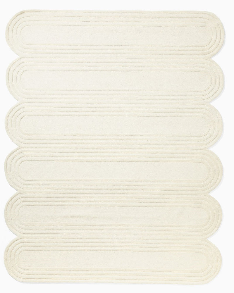 Oblong Scalloped Ivory Hand-Tufted Wool Rug | Modern Area Rug