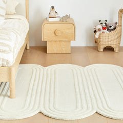 Oblong Scalloped Ivory Hand-Tufted Wool Rug | Modern Area Rug