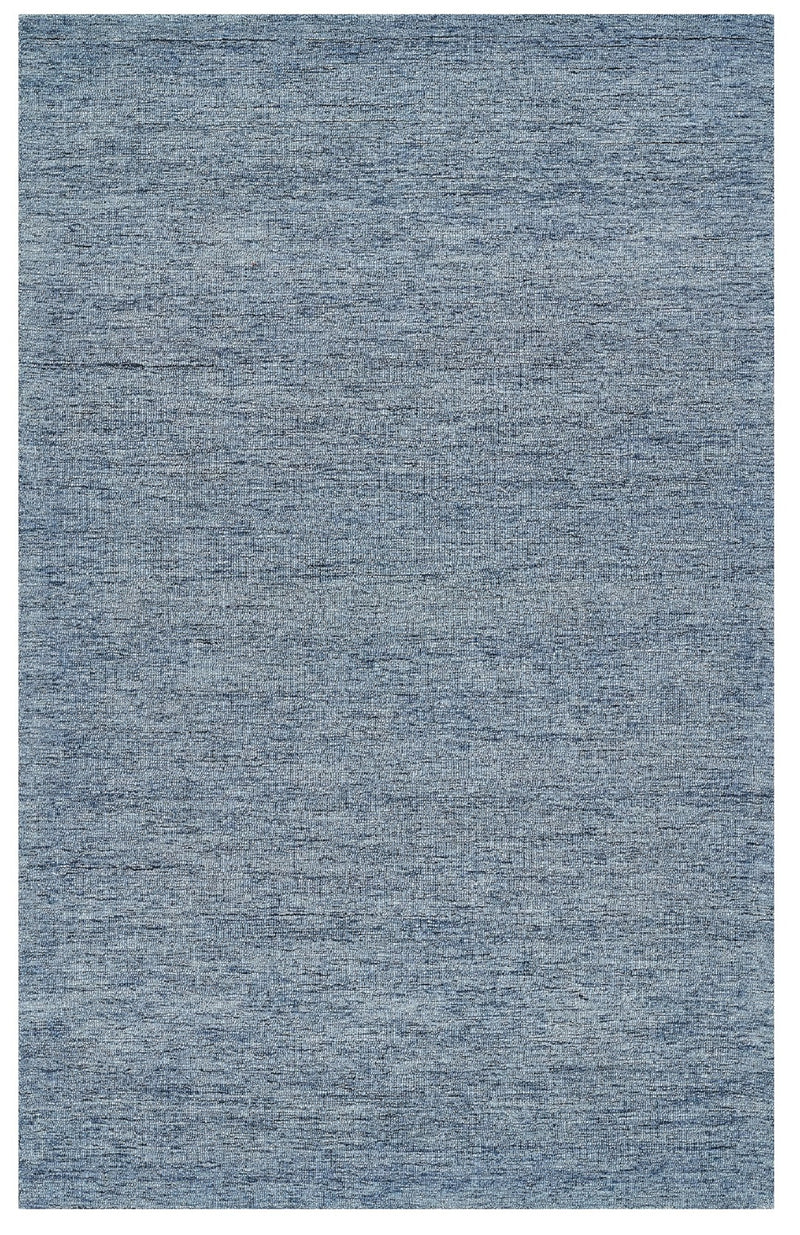 Solid blue wool area rug with low-pile textured surface