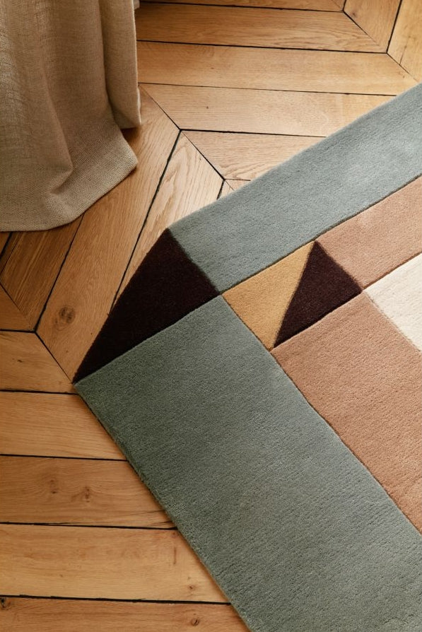 Palatine Ivory Green Geo Rug | Hand-Tufted Wool Geometric Area Rug | Modern Statement Carpet
