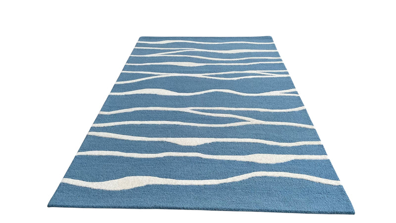 Ripple Wave Hand Tufted Wool Rug Light Blue