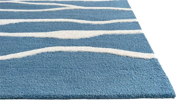 Ripple Wave Hand Tufted Wool Rug Light Blue
