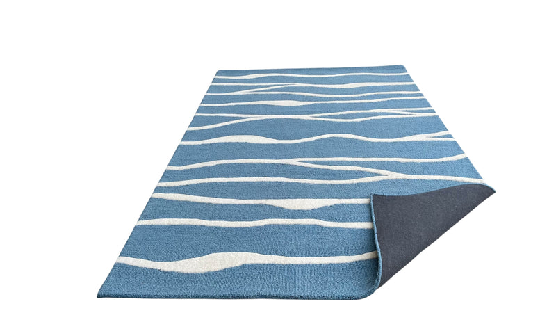 Ripple Wave Hand Tufted Wool Rug Light Blue