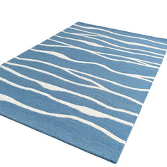 Ripple Wave Hand Tufted Wool Rug Light Blue