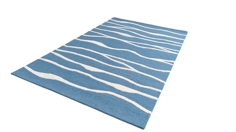 Ripple Wave Hand Tufted Wool Rug Light Blue