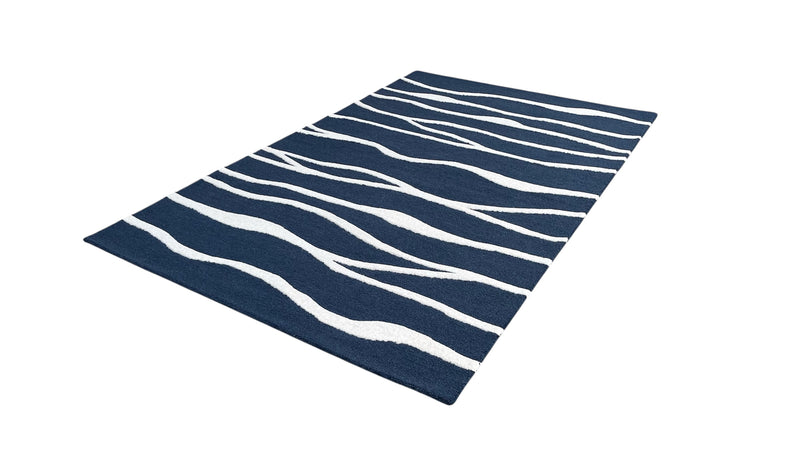 Ripple Wave Hand Tufted Wool Rug navy blue