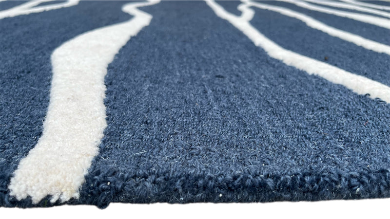 Ripple Wave Hand Tufted Wool Rug navy blue